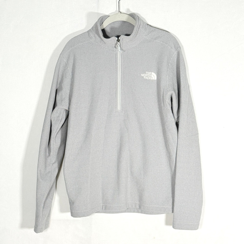 The North Face Mens Small Gray Textured Fleece 1/4 Zip Pullover Jacket Mock Neck